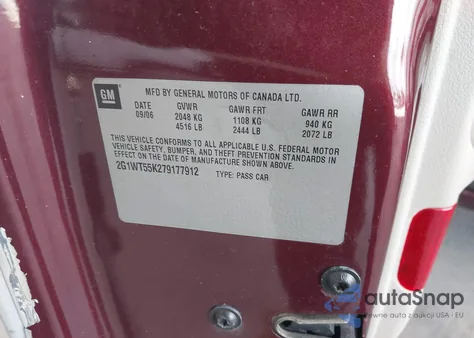 2007 Chevrolet Impala Lt z USA, uszkodzony, nr VIN 2G1WT55K279177912